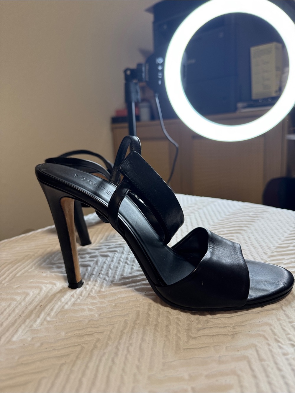 Vince Black Leather Ankle-Strap High Heel Sandals